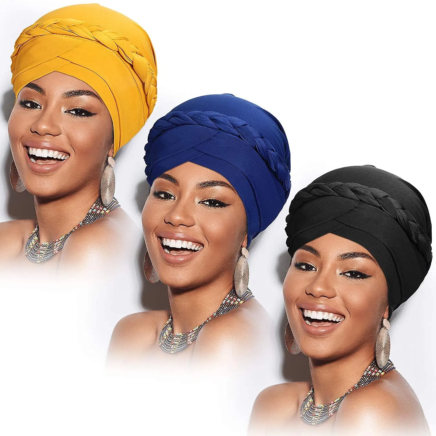 3 Piezas Turbante Mujer Turbante Pre-atado Trenza Turbante Africano Envoltura de Cabeza Para Mujer