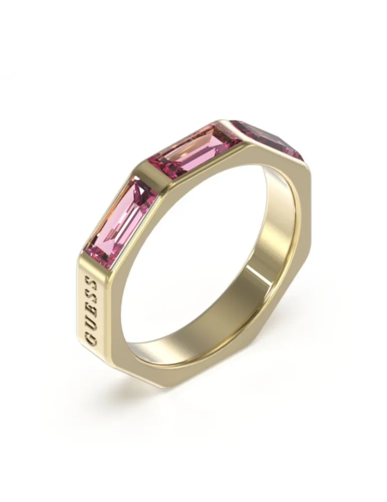 Anillo Guess Mujer Raining Acero Dorado Fucsia