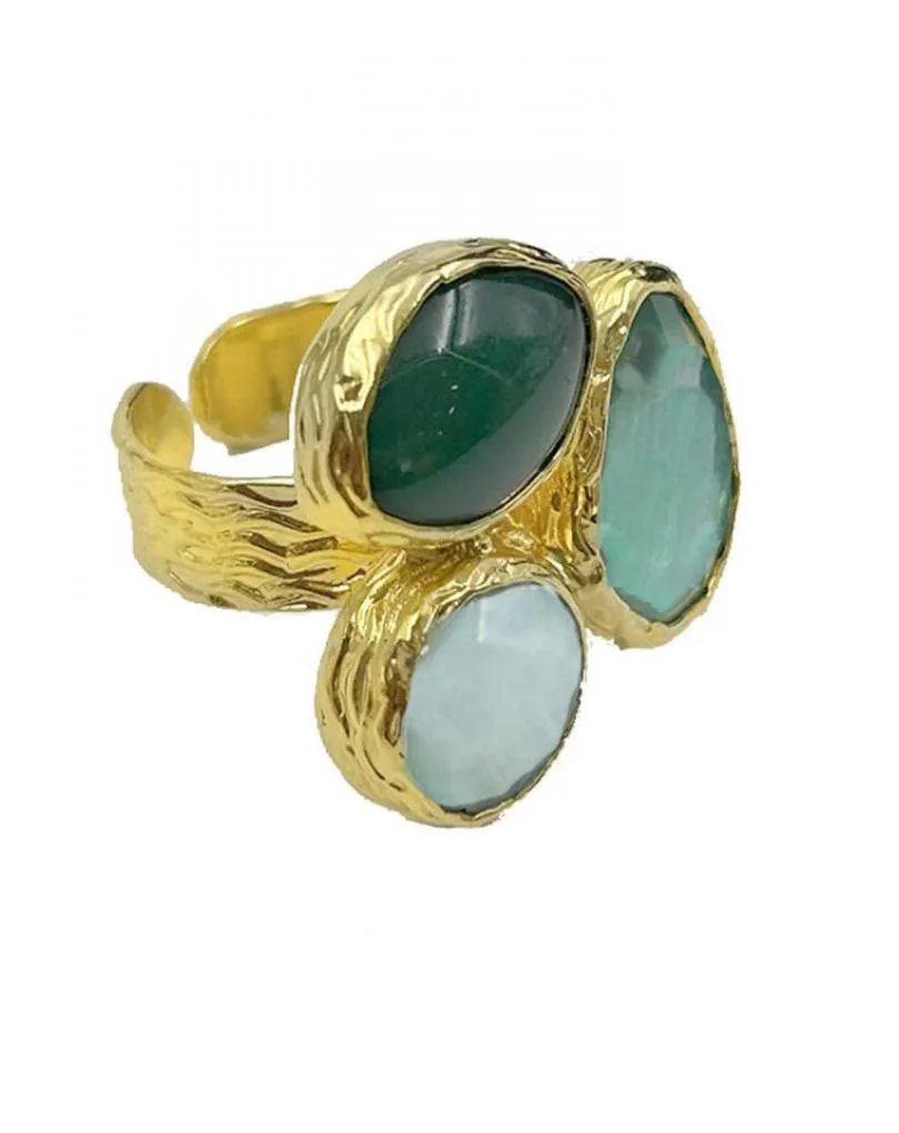 ANILLOS DORADOS PARA MUJER PIEDRAS EN TONOS VERDES TRICOLOR