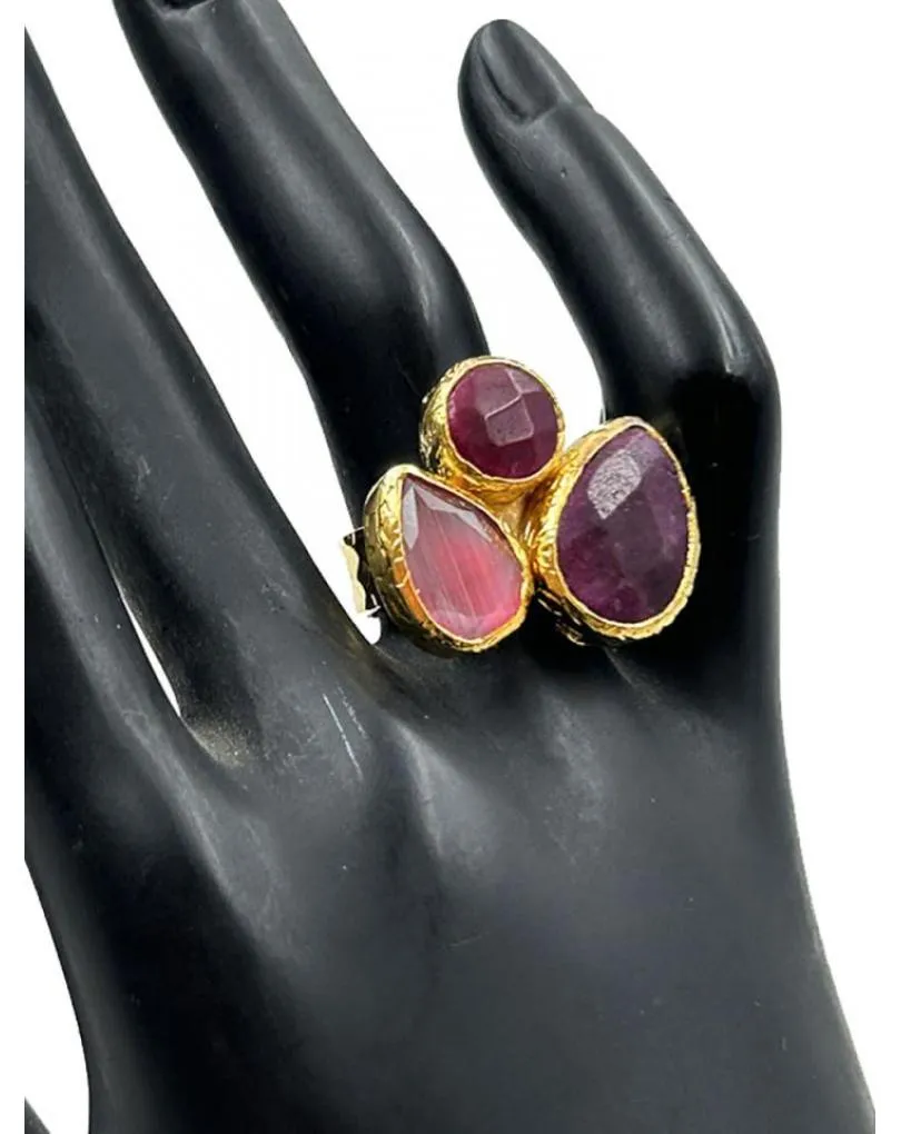 ANILLOS DORADOS PARA MUJER PIEDRAS TONOS MAGENTA TRICOLOR