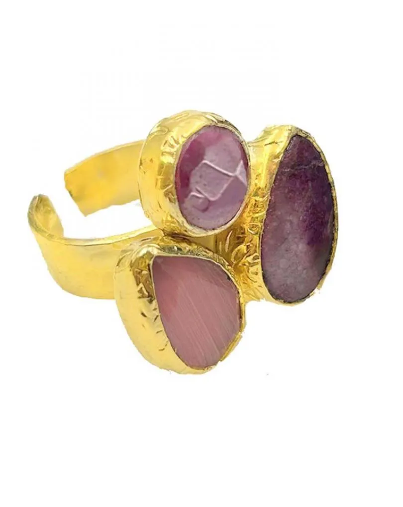 ANILLOS DORADOS PARA MUJER PIEDRAS TONOS MAGENTA TRICOLOR