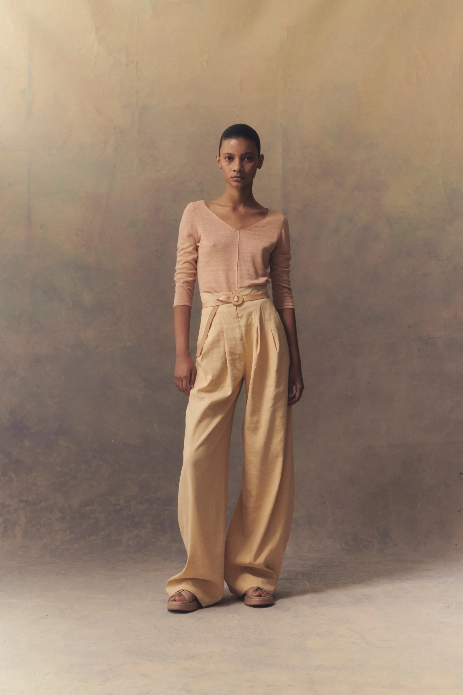 Botanica, light peach linen knit sweater