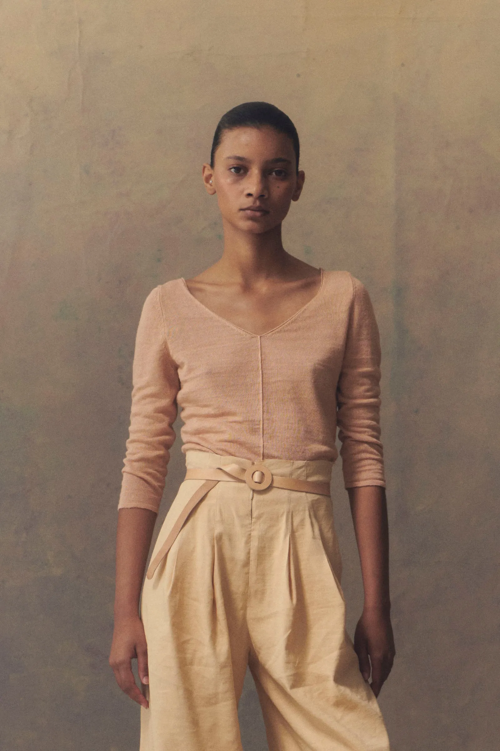 Botanica, light peach linen knit sweater