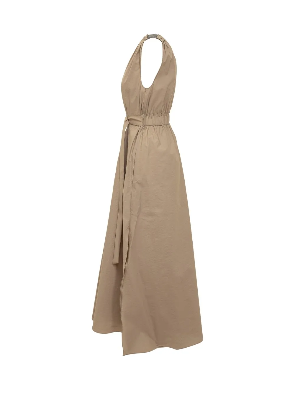 BRUNELLO CUCINELLI Techno Cotton Poplin Dress with Precious Shoulder Detail