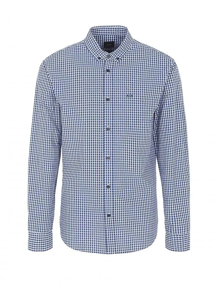 Camisa de microcuadros tejida Armani Exchange para hombre Blanco Azul