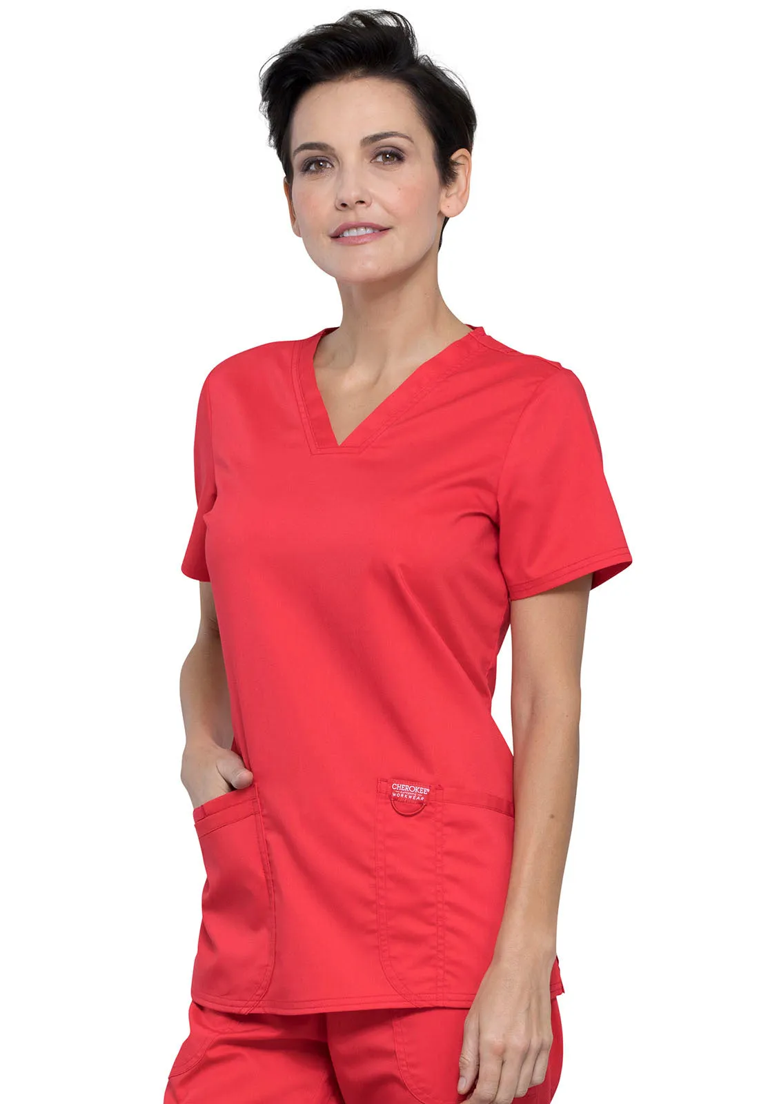 CHEROKEE REVOLUTION VNECK TOP IN HOT TOMATO