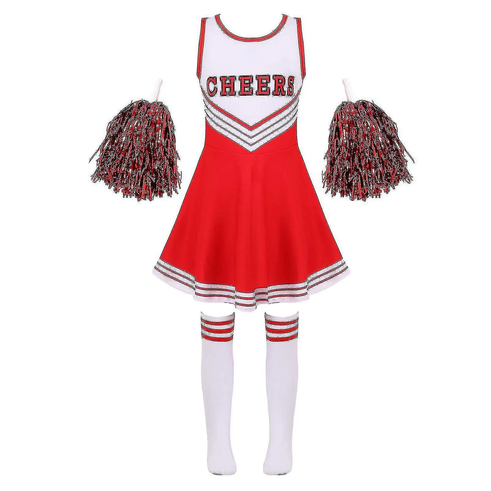 Chomel Girls Cheerleading Uniforms Children"s Dance Uniforms Red