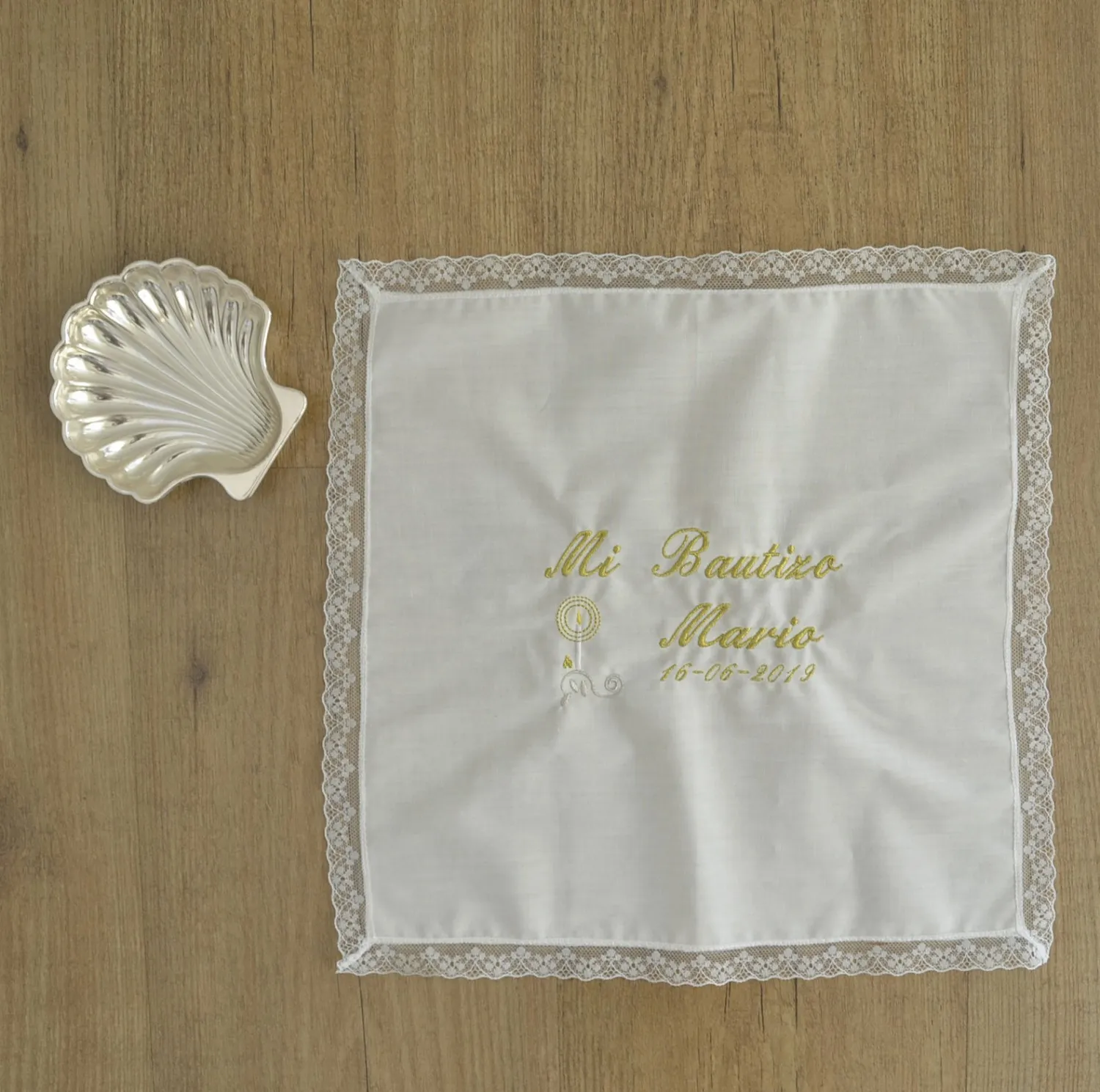 Christening handkerchief or towel embroidered with the name