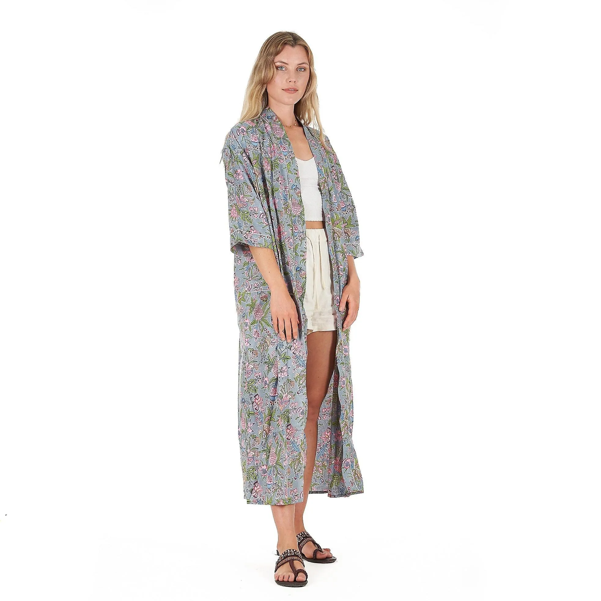 Coastal escape'  cotton kimono robe for women