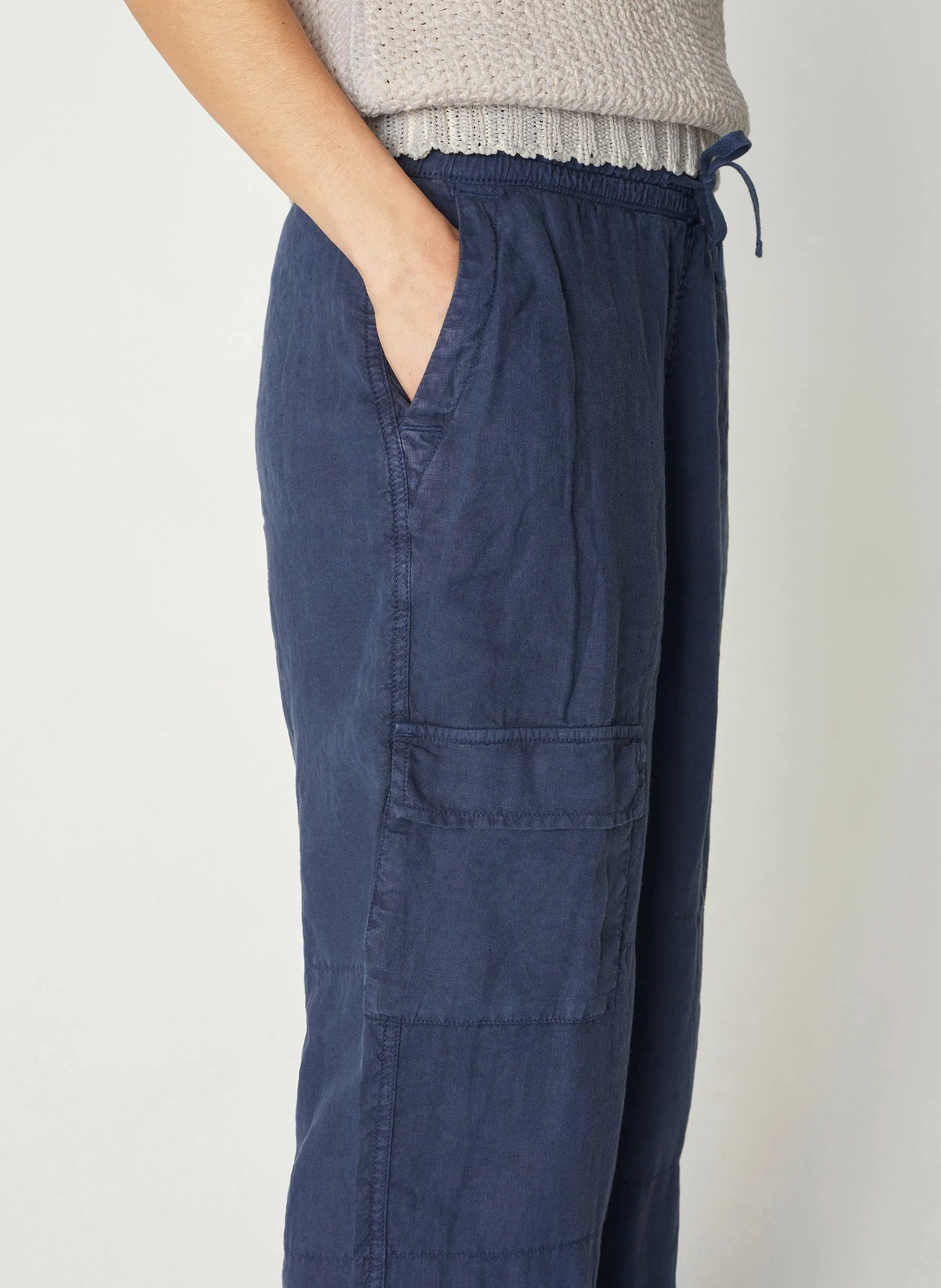 COTELAC Pantalón recto de lino en azul