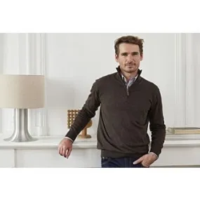 Dark Chocolate organic cotton/cashmere half-zip thin pullover - VLAD