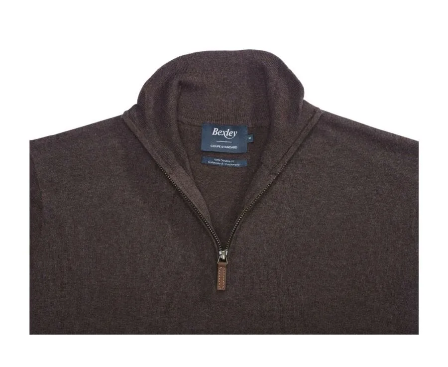 DARK CHOCOLATE ORGANIC COTTON/CASHMERE HALFZIP THIN PULLOVER  VLAD