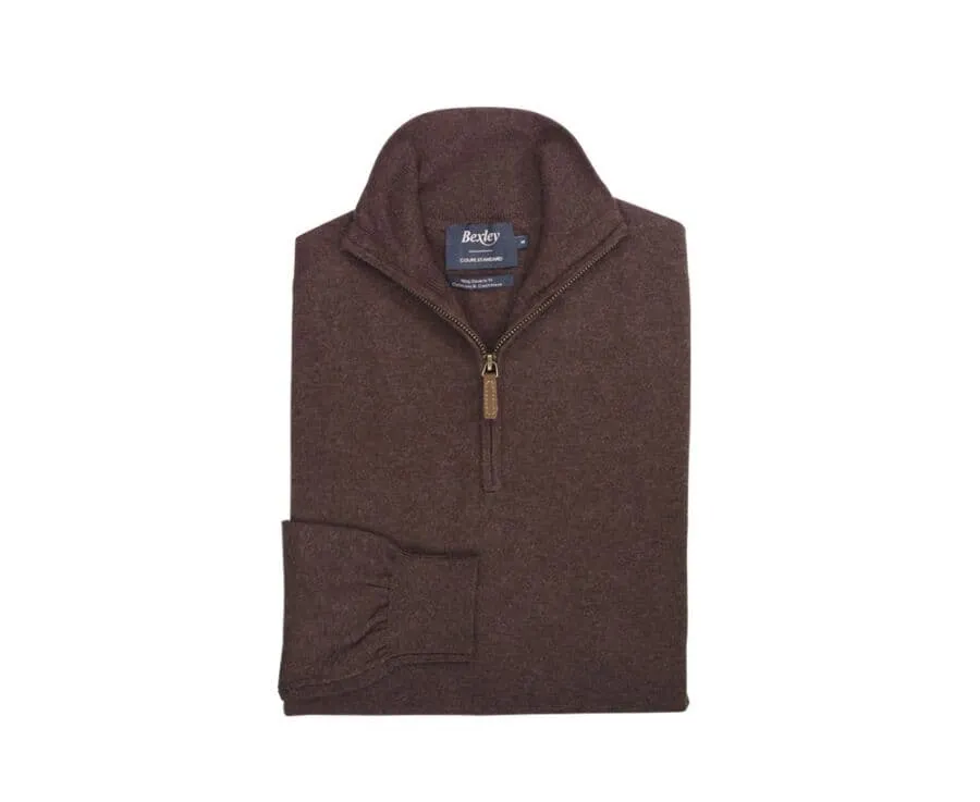 DARK CHOCOLATE ORGANIC COTTON/CASHMERE HALFZIP THIN PULLOVER  VLAD