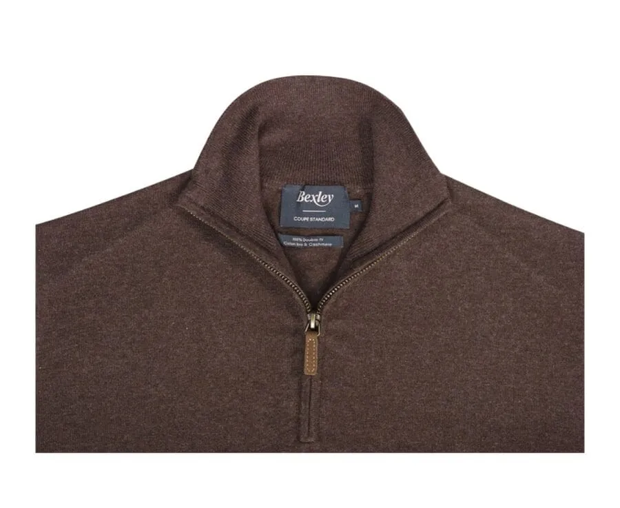 DARK CHOCOLATE ORGANIC COTTON/CASHMERE HALFZIP THIN PULLOVER  VLAD