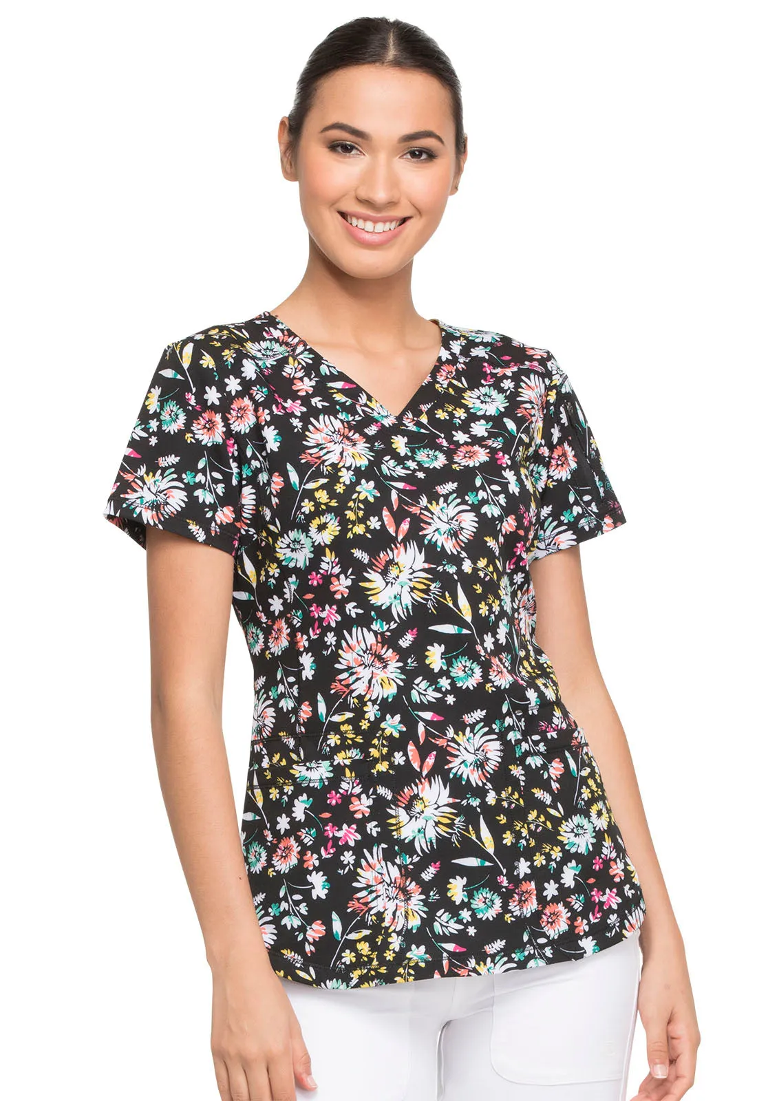 DICKIES DYNAMIX VNECK TOP  IN BLOSSOM BURST