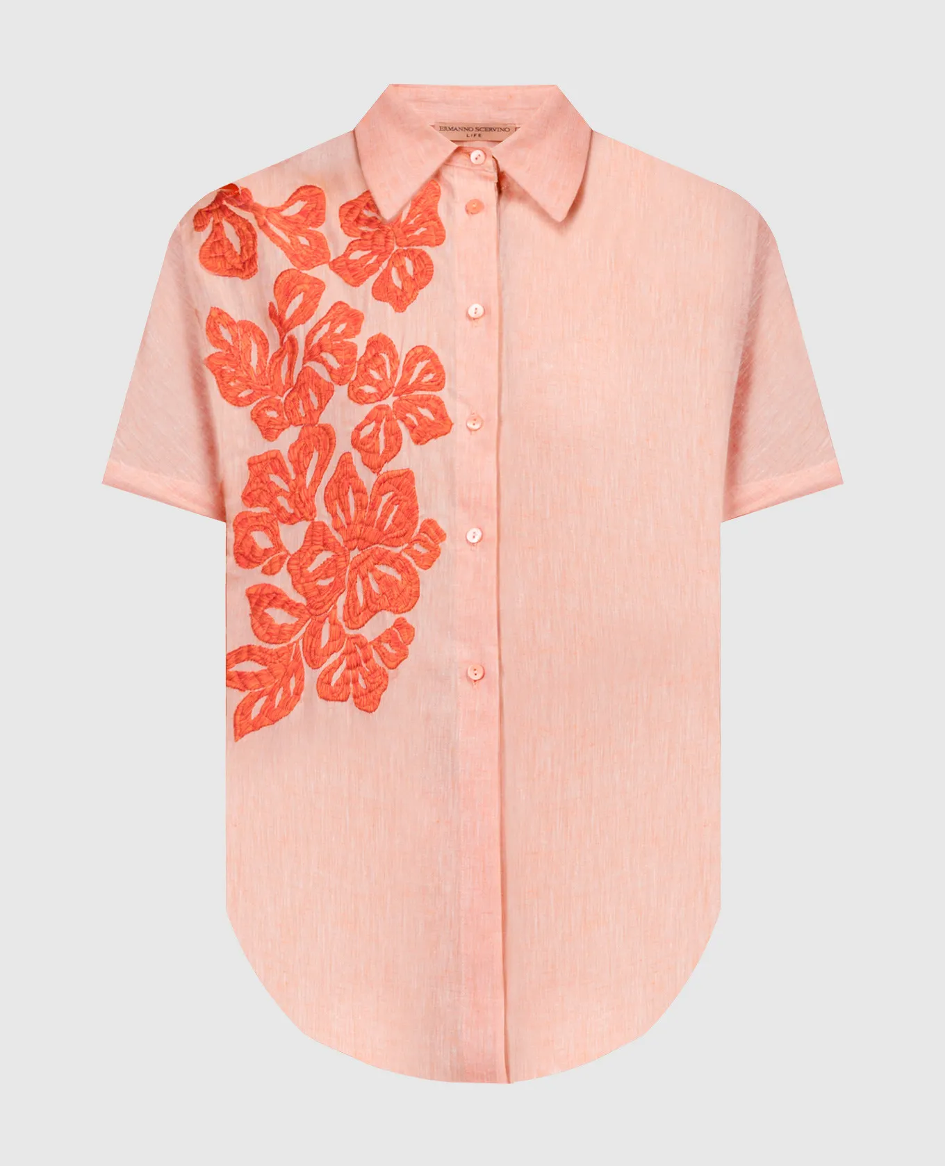 Ermanno Scervino Orange linen shirt with embroidery