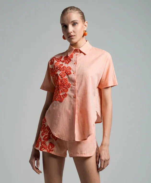 Ermanno Scervino Orange linen shirt with embroidery