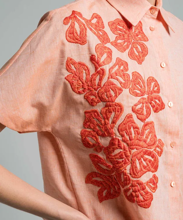 Ermanno Scervino Orange linen shirt with embroidery