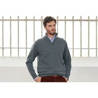 GREEN MELANGE HALFZIP WOOL SWEATER  KENNETH