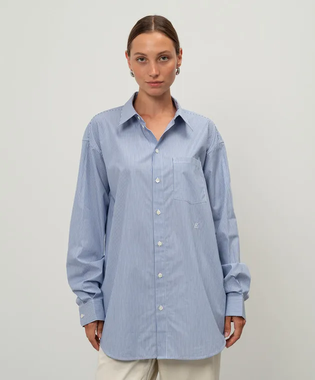 Helmut Lang Blue striped shirt with logo