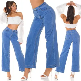 Jeans azul pierna ancha y cintura alta