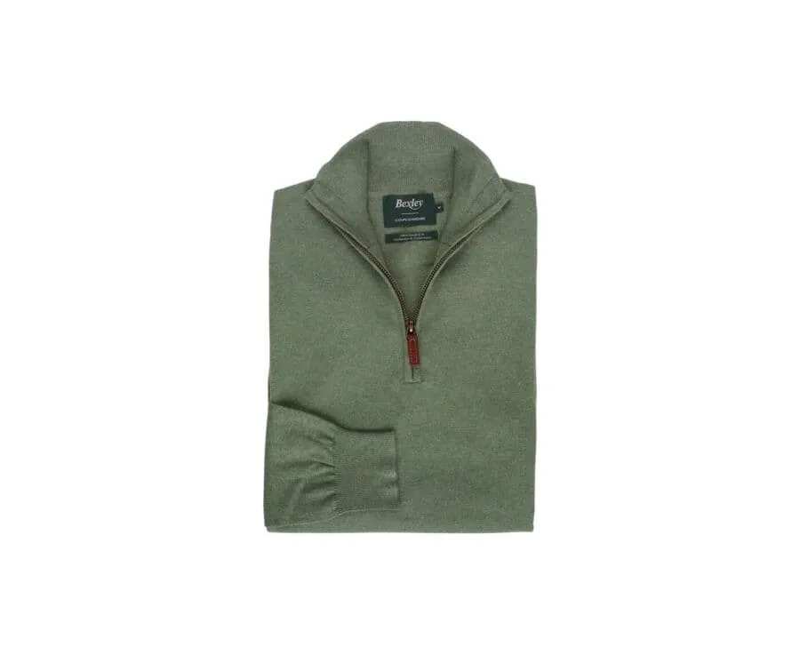 LIME GREEN ORGANIC COTTON/CASHMERE HALFZIP THIN PULLOVER  VLAD