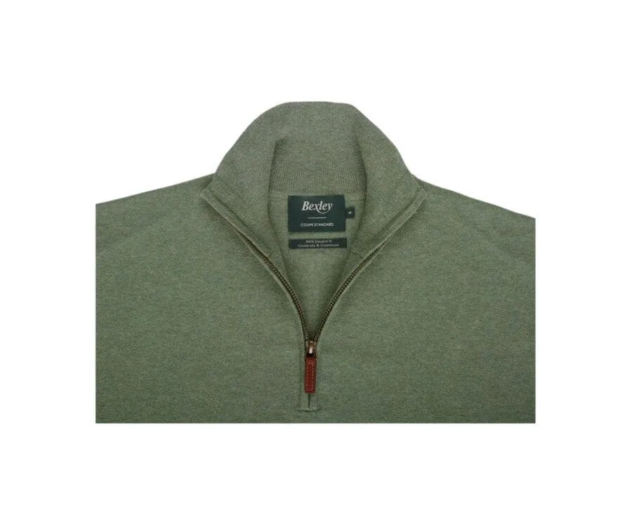 LIME GREEN ORGANIC COTTON/CASHMERE HALFZIP THIN PULLOVER  VLAD