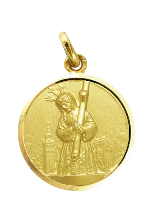 MEDALLA DE ORO DEL CRISTO DEL GRAN PODER BISEL LAPIDADO 22 MM 268_M112522L