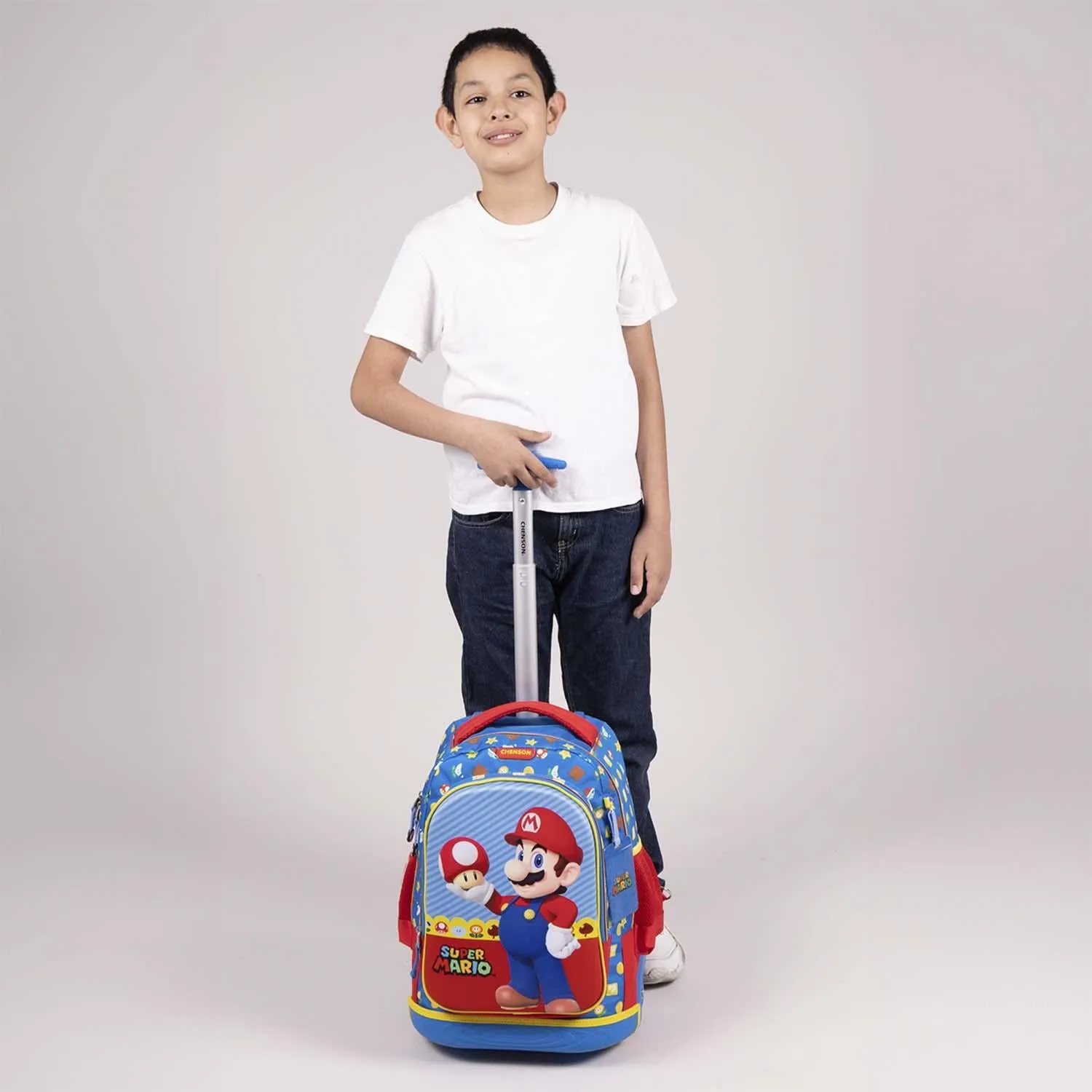 Mochila Azul Mario Bros Con Ruedas Para Nio Chenson Mush