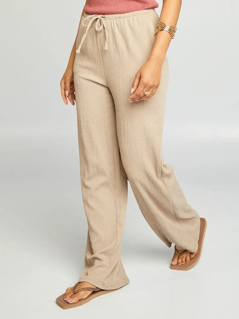 Pantalón ancho de punto gofrado - BEIGE