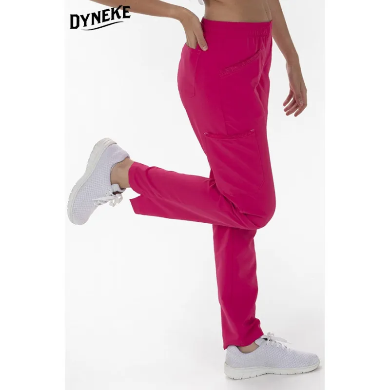 Pantalón multibolsillos fucsia unisex de microfibra con textura - Dyneke