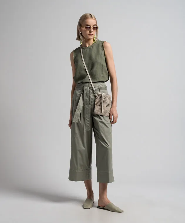 Peserico Green high rise culottes with logo patch