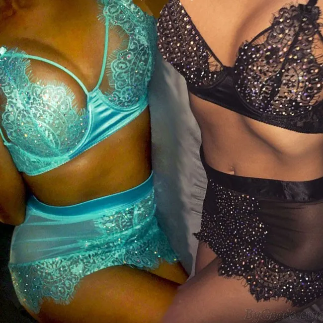 Sexy Glowing Sequin Diamond V Neck Reflective Lace Women's Lingerie