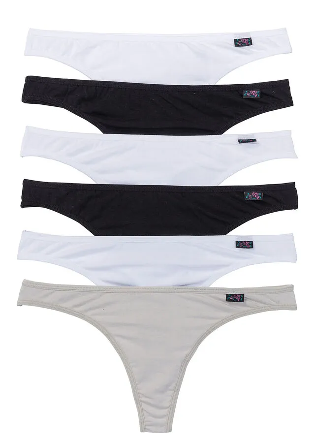 Tanga (6 unidades) negro-blanco-gris