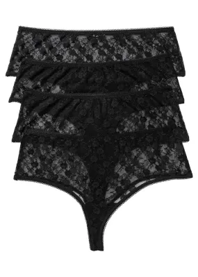 Tanga de encaje (4 unidades) Negro