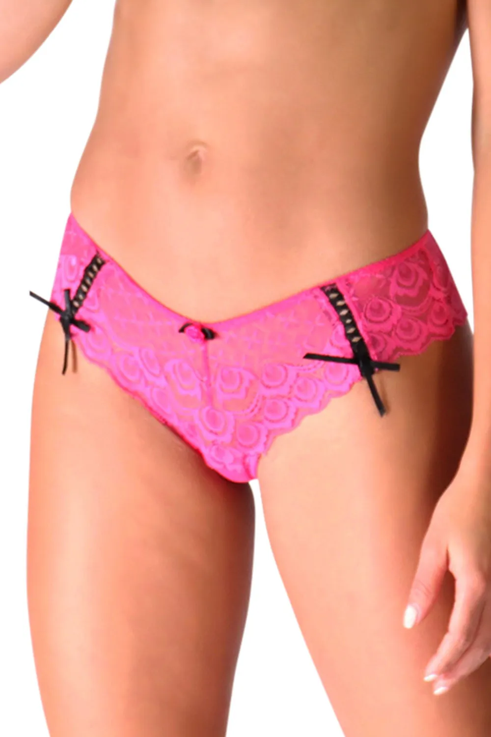 Tanga de encaje fucsia y negro