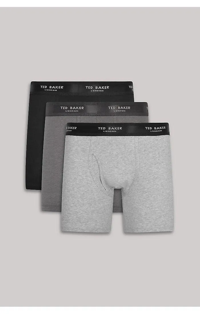 TED BAKER 3 PACK COTTON STRETCH BOXER BRIEFS   BLACK/HEATHER/LIGHT GREY