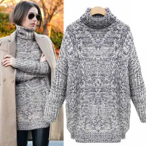 Thick High Collar Slit Knitting Twist Sweater 