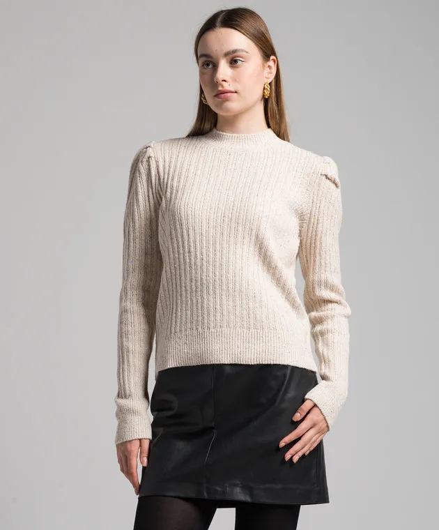 Twinset Beige striped sweater with sequins and lurex