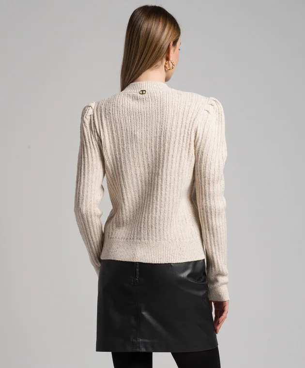 Twinset Beige striped sweater with sequins and lurex