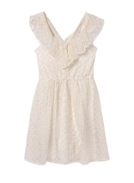 Vestido Mayoral Bambula Bordada Beige Para Niña