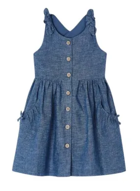 Vestido Mayoral Botones Lino Azul Para Niña