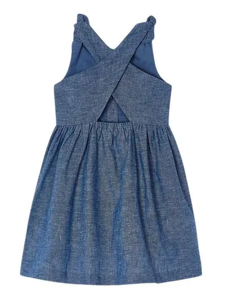 Vestido Mayoral Botones Lino Azul Para Niña