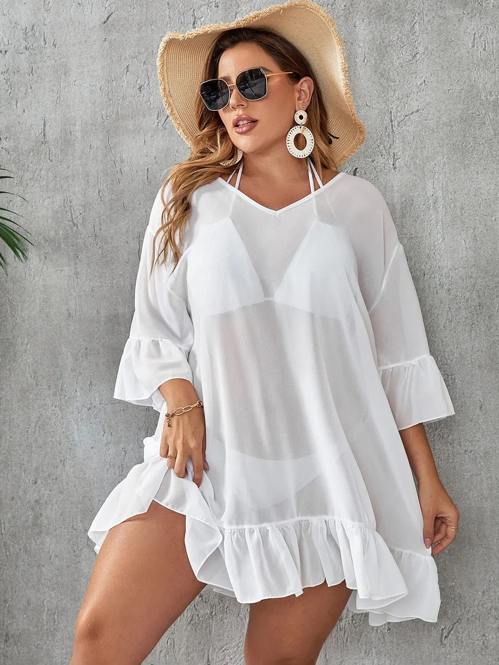 Vestido playero plus size de tejido transparente