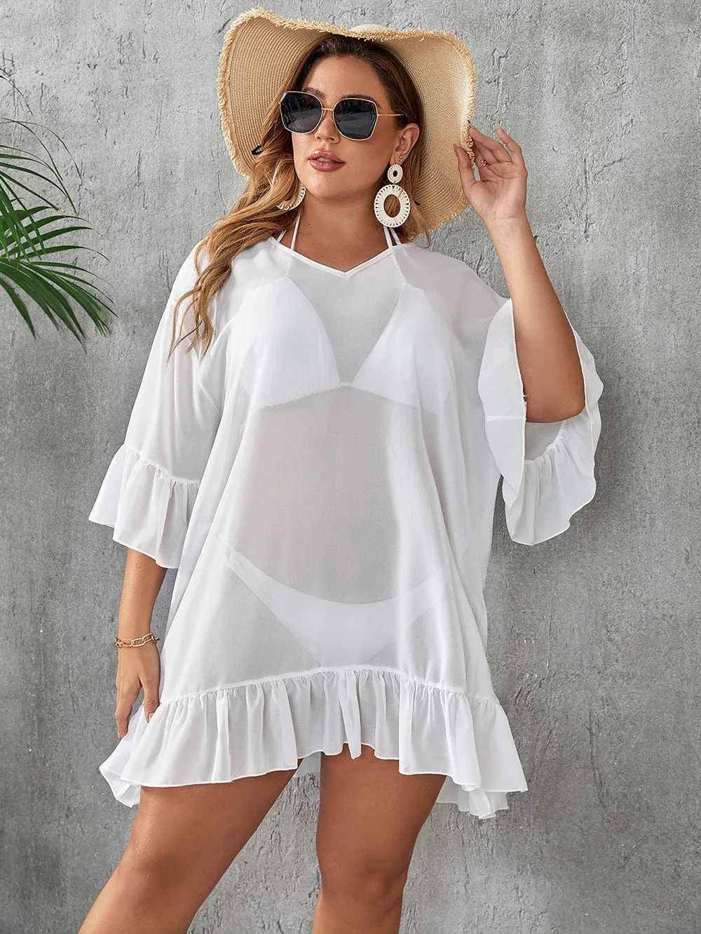 Vestido playero plus size de tejido transparente