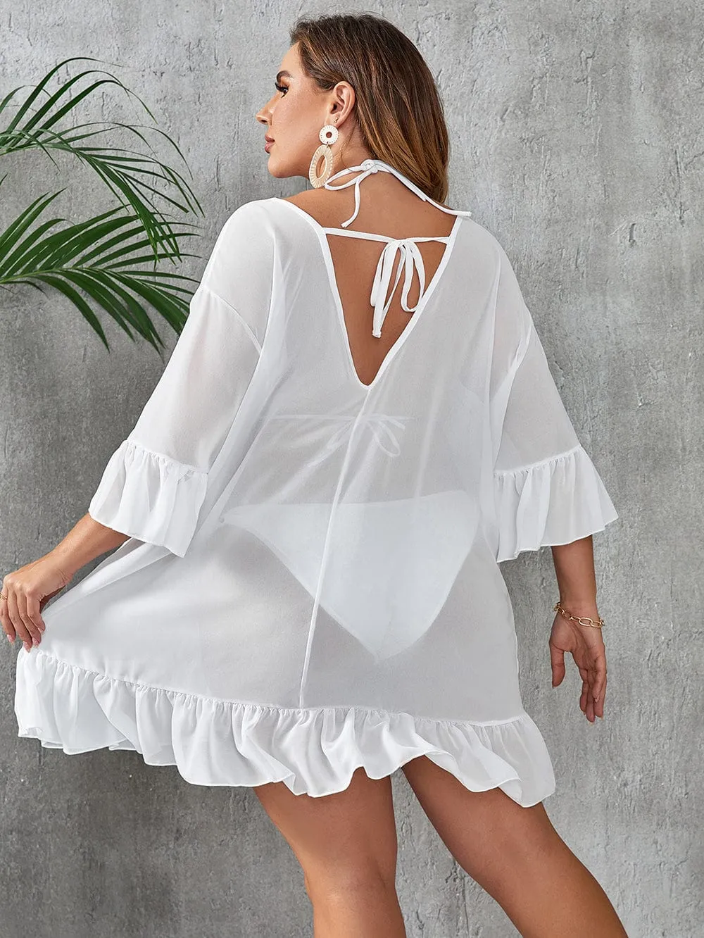 Vestido playero plus size de tejido transparente