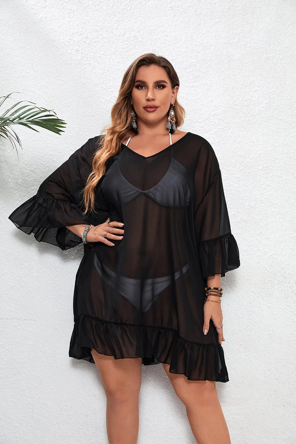 Vestido playero plus size de tejido transparente