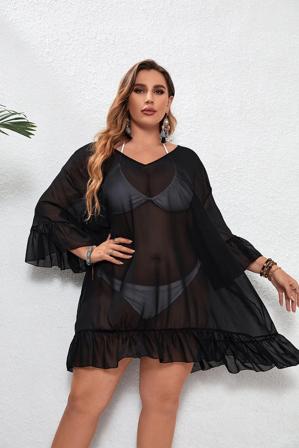 Vestido playero plus size de tejido transparente