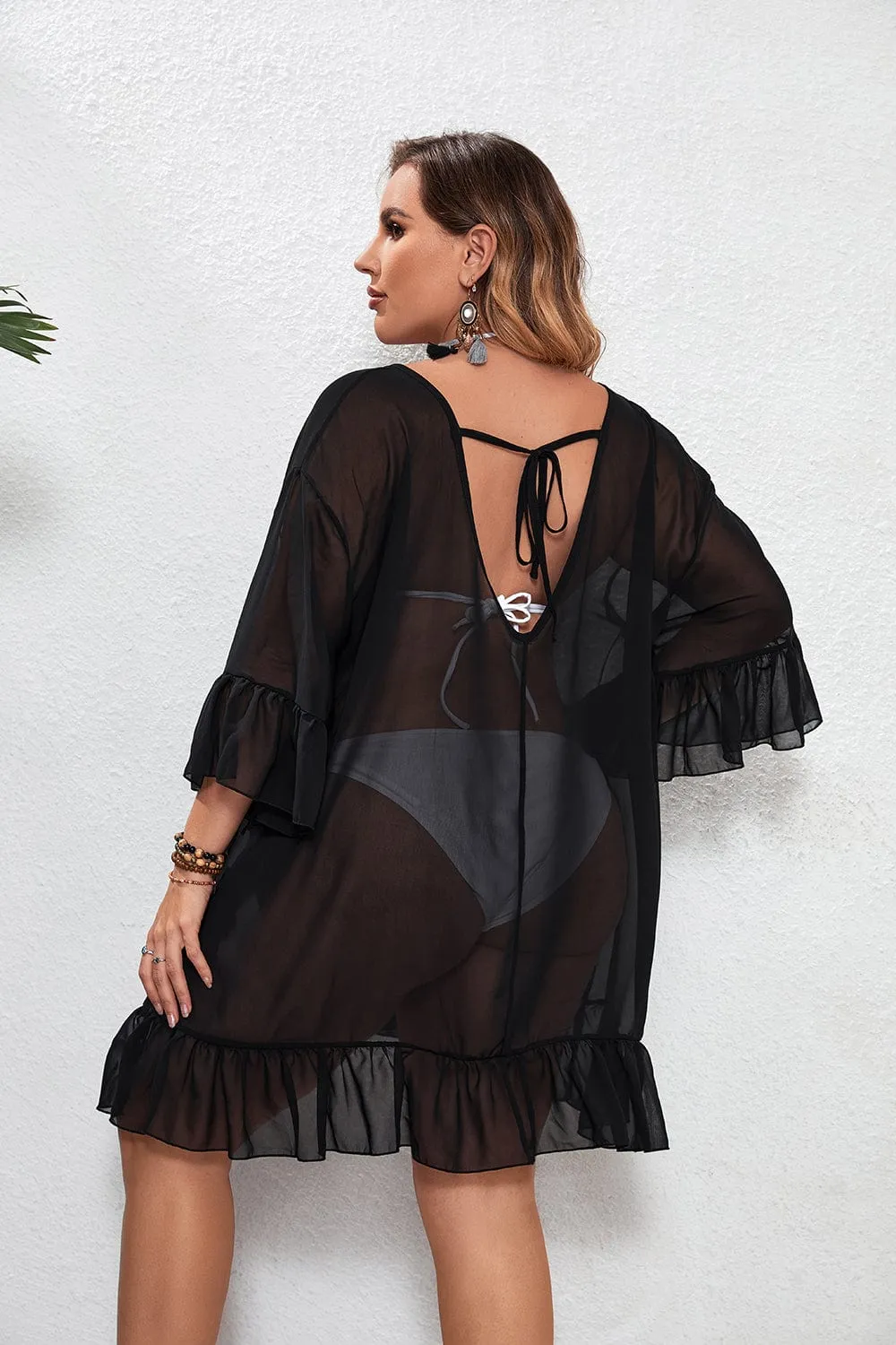 Vestido playero plus size de tejido transparente