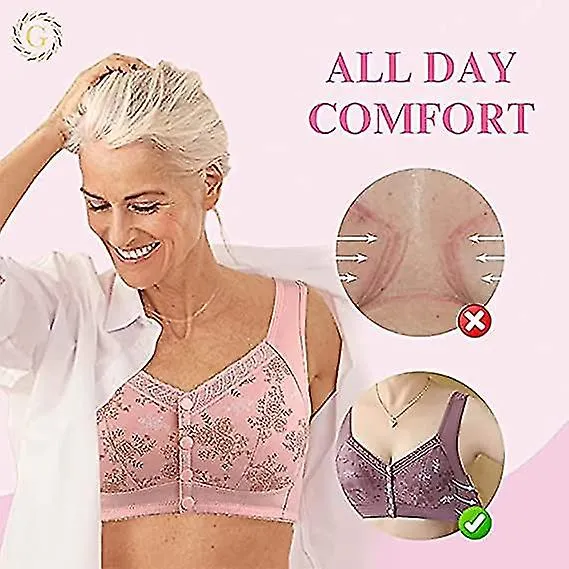 Wm Stylist Bra para personas mayores Cierre frontal, glamorette Cotton Front Closure Bra, correas anchas para los hombros Cotton